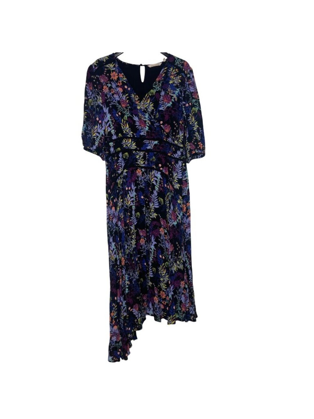 Soft‎ Surroundings Florencia Dark Floral Faux Wrap Midi Dress sz 10 Asymmetrical